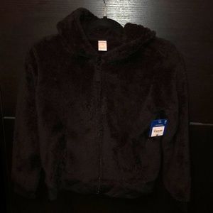 NWT Girls Black full zip Sherpa Sweater size L 14